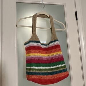 THE SAK Y2K Rainbow Stripe Crochet Purse Handbag Shoulder Bag Boho Festival